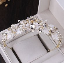 Load image into Gallery viewer, Baroque Vintage Gold Crystal Leaf Pearl Costume Jewelry Sets Rhinestone Choker Necklace Earrings Tiara Crown Wedding Jewelry Set
