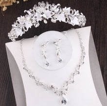 Load image into Gallery viewer, Baroque Vintage Gold Crystal Leaf Pearl Costume Jewelry Sets Rhinestone Choker Necklace Earrings Tiara Crown Wedding Jewelry Set
